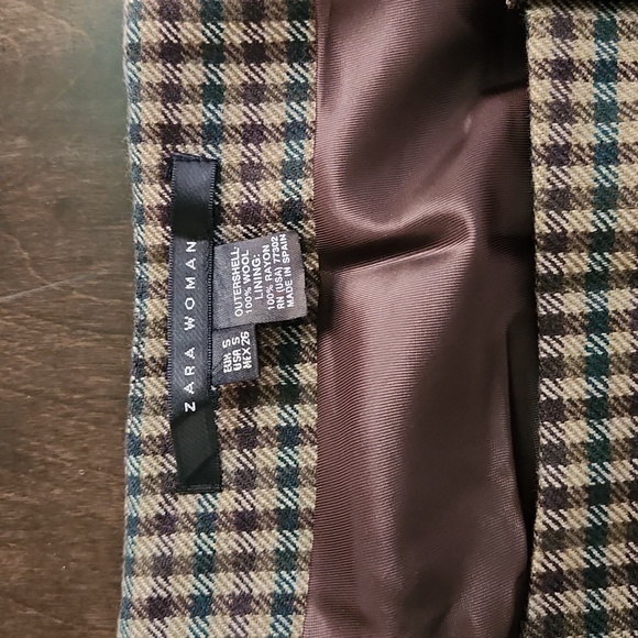 Zara Wool Houndstooth Brown Green Tweed Mad Men Dress Belted Pockets SMALL 4 - Picture 6 of 8